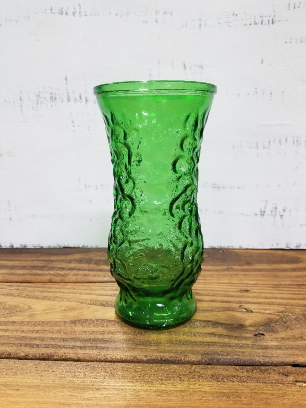 Vintage Hoosier Glass Company Large Emerald Green Textured Glass Flower Vase